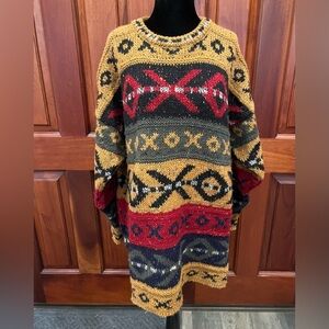 VTG GAELTARRA Ireland NORDIC MENS SZ L 100% WOOL Chunky SWEATER GEOMETRIC